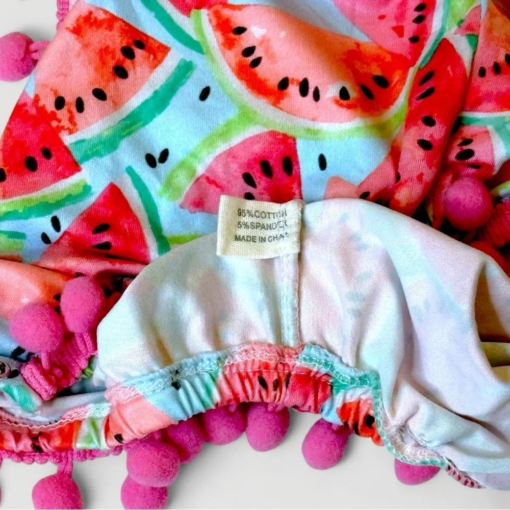 Clover Cottage Baby Boutique Watermelon Pom Pom Baby Girls Romper 0-6M NWOT - Picture 6 of 7